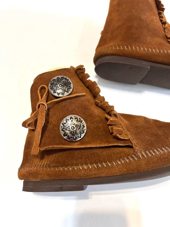 Women’s kids Tan-Brown Suede Fringe Ankle Boots size 7-8 - Picture 3 of 9